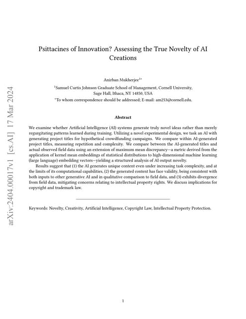 Psittacines of Innovation? Assessing the True Novelty of AI Creations