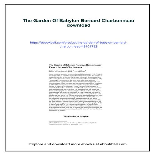 The Garden Of Babylon Bernard Charbonneau