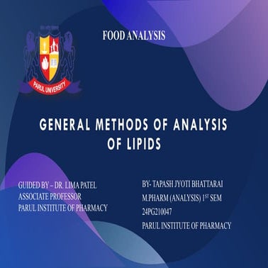 GENERAL METHOD FOR ANALYSIS OF LIPIDS IN FOOD PRODUCTS