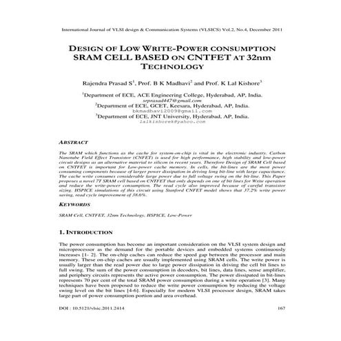 IMPLEMENTATION OF LOW POWER ADIABATIC SRAM | PDF