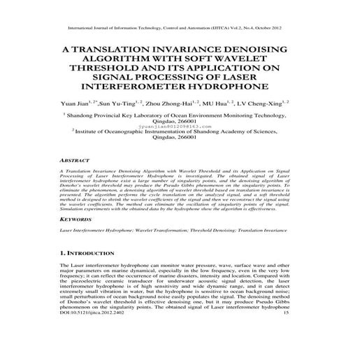 A TRANSLATION INVARIANCE DENOISING ALGORITHM WITH SOFT WAVELET THRESHOLD AND ...