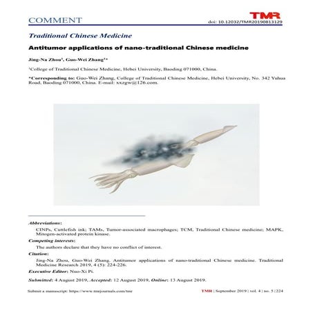 Antitumor applications of nano-traditional Chinese medicine