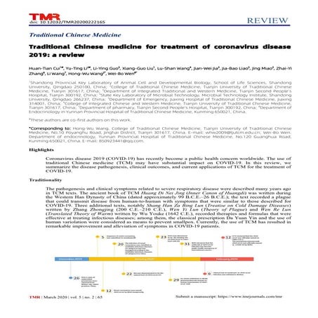 Traditional Chinese medicine for treatment of coronavirus disease 2019 ...