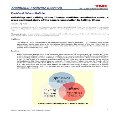 Reliability and validity of the Tibetan medicine constitution scale: a cross-sectional study of the general population in Beijing, China