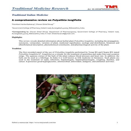 A comprehensive review on Polyalthia longifolia