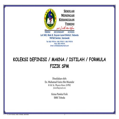 Koleksi Makna, Istilah Dan Formula Fizik SPM (Tingkatan 4 & 5)