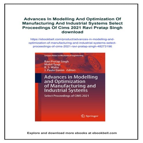 Advances In Modelling And Optimization Of Manufacturing And Industrial System...