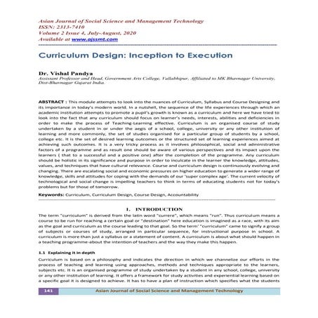 Curriculum Design: Inception to Execution