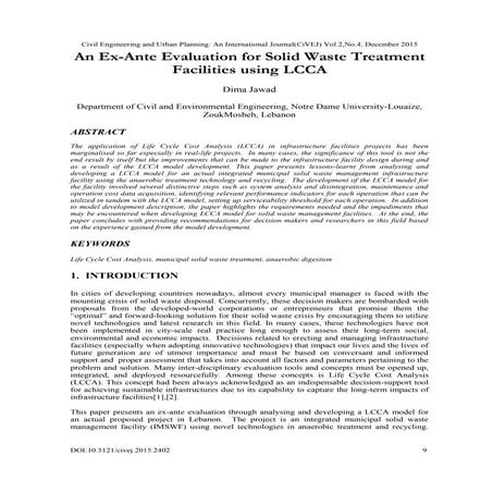 An Ex-Ante Evaluation for Solid Waste Treatment Facilities using LCCA  