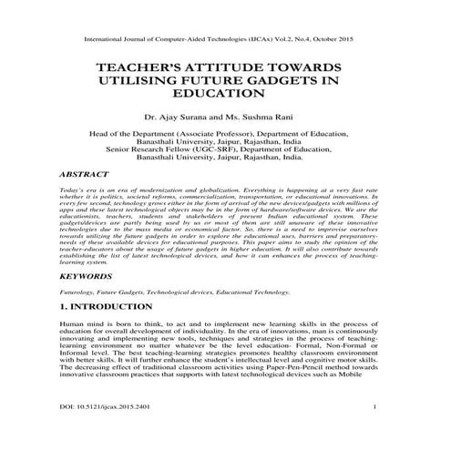 TEACHER’S ATTITUDE TOWARDS UTILISING FUTURE GADGETS IN EDUCATION 