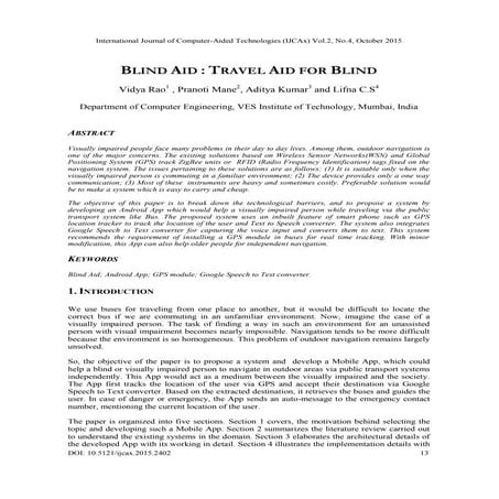 BLIND AID : TRAVEL AID FOR BLIND