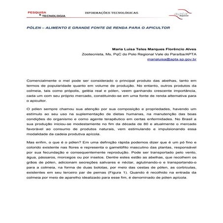 Pólen – alimento e grande fonte de renda para o apicultor