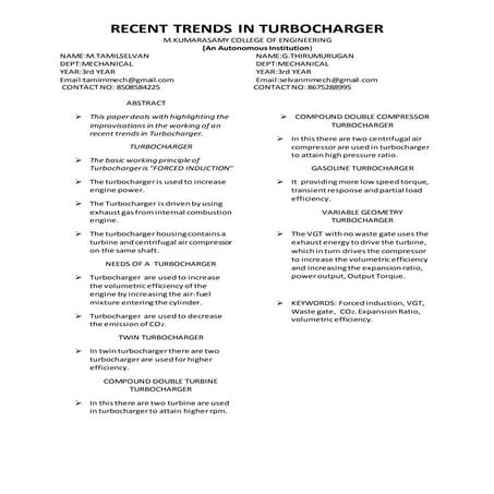 RECENT TRENDS IN TURBOCHARGER