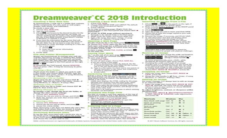 Adobe Dreamweaver Cc 17 Introduction Quick Reference Guide Cheat
