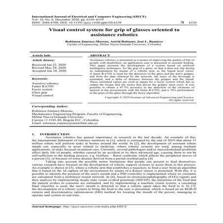 Visual control system for grip of glasses oriented to  assistance robotics 