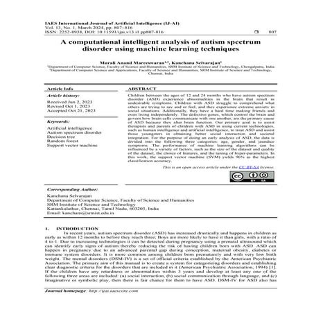 A computational intelligent analysis of autism spectrum disorder using machin...