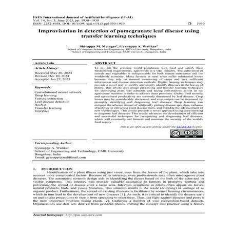 Improvisation in detection of pomegranate leaf disease using transfer ...
