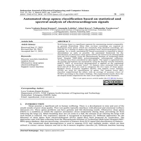 Automated sleep apnea classification based on statistical and spectral ...