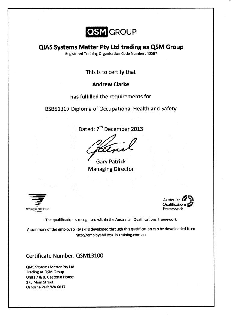 Diploma of Occupational Health and Safety