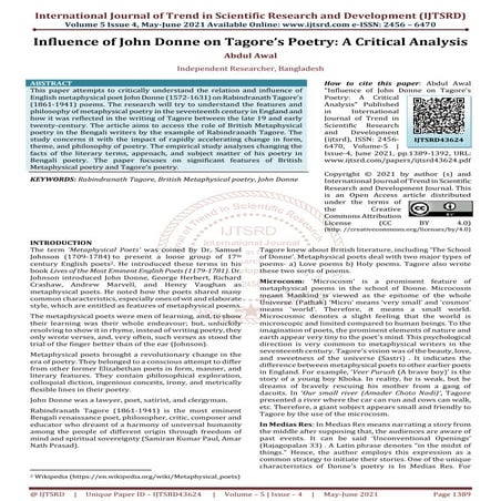 Influence of John Donne on Tagore’s Poetry A Critical Analysis