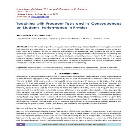 Teaching with Frequent Tests and its Consequences on Students’ Performance in...