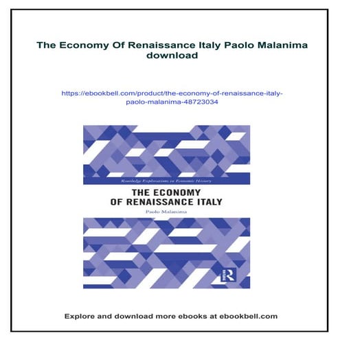 The Economy Of Renaissance Italy Paolo Malanima | PDF