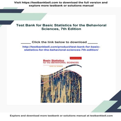 Test Bank for Basic Statistics for the Behavioral Sciences, 7th Edition