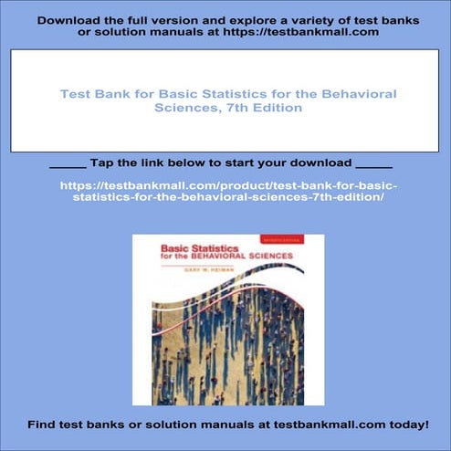 Test Bank for Basic Statistics for the Behavioral Sciences, 7th Edition