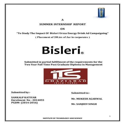 Summer Internship Report For BISLERI URZZA