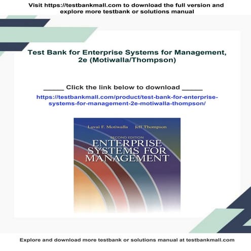 Test Bank for Enterprise Systems for Management, 2e (Motiwalla/Thompson ...