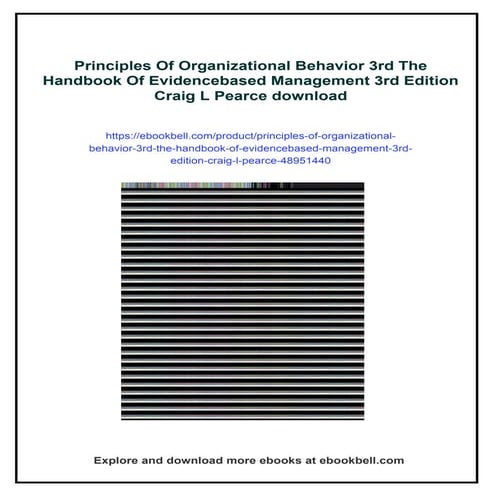 Principles Of Organizational Behavior 3rd The Handbook Of Evidencebased ...