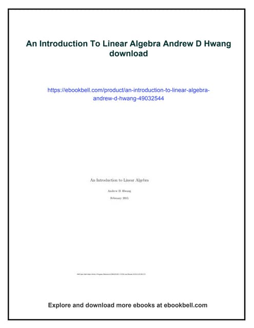 An Introduction To Linear Algebra Andrew D Hwang