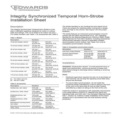 Edwards Signaling 2452THS-1575-W Installation Manual