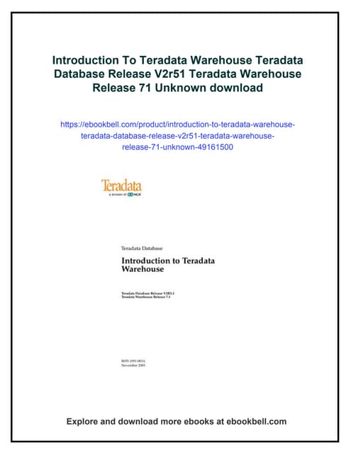 Introduction To Teradata Warehouse Teradata Database Release V2r51 Teradata W...
