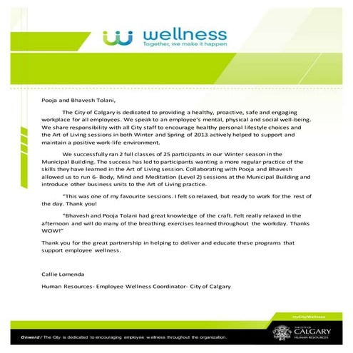 Letter- Art of Living