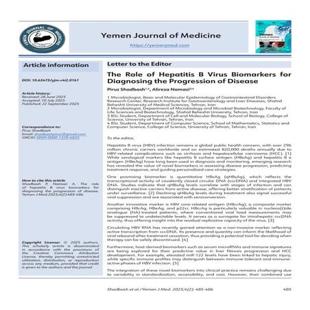 The Role of Hepatitis B Virus Biomarkers for Diagnosing the Progression ...