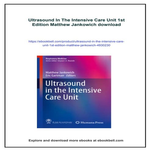 Ultrasound In The Intensive Care Unit 1st Edition Matthew Jankowich | PDF