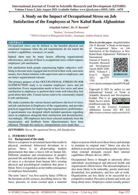 A Study on the Occupational Stress of IT Employees of Coimbatore ...