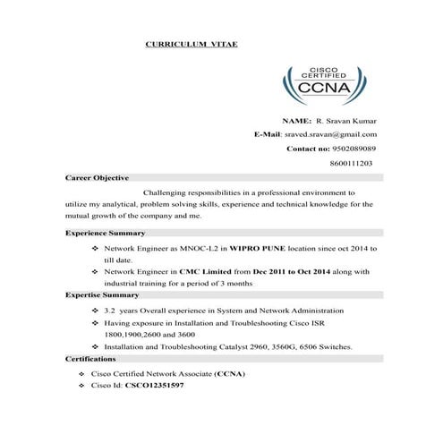 wipro sravan 16 june 2015 resume