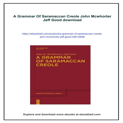 A Grammar Of Saramaccan Creole John Mcwhorter Jeff Good