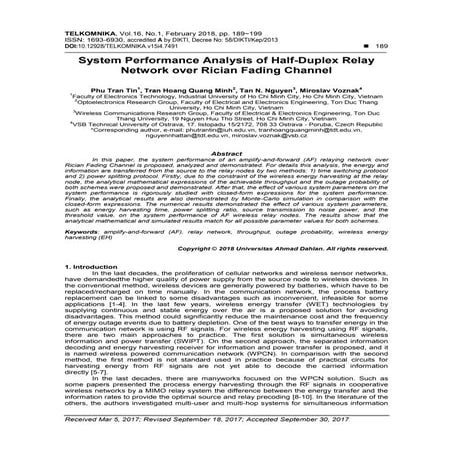 System Performance Analysis of Half-Duplex Relay Network over Rician Fading C...
