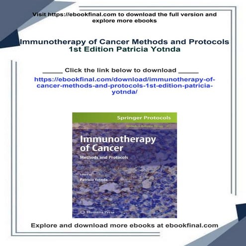 Immunotherapy of Cancer Methods and Protocols 1st Edition Patricia ...