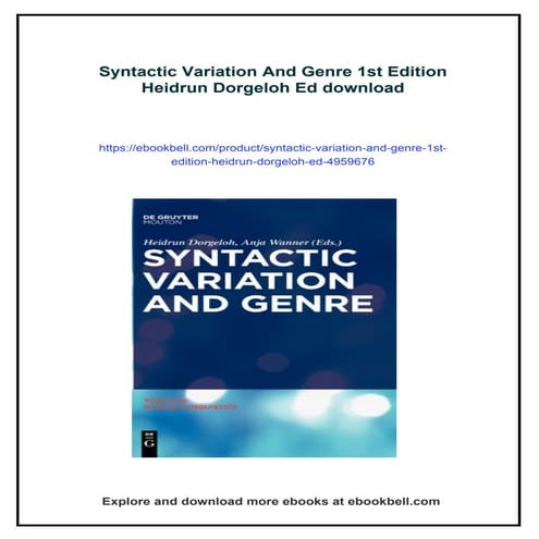 Syntactic Variation And Genre 1st Edition Heidrun Dorgeloh Ed | PDF