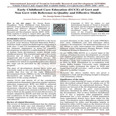 Early Childhood Care Education ECCE of Govt and Non Govt with Reference to Qu...