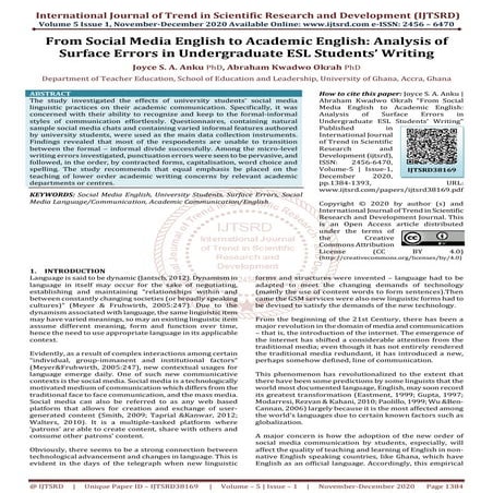 From Social Media English to Academic English Analysis of Surface Errors in U...