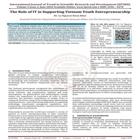 The Role of IT in Supporting Vietnam Youth Entrepreneurship