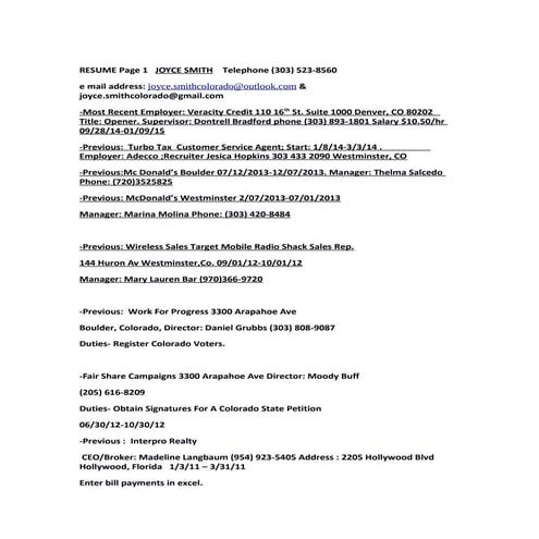 2015 Joyce Smith Resume