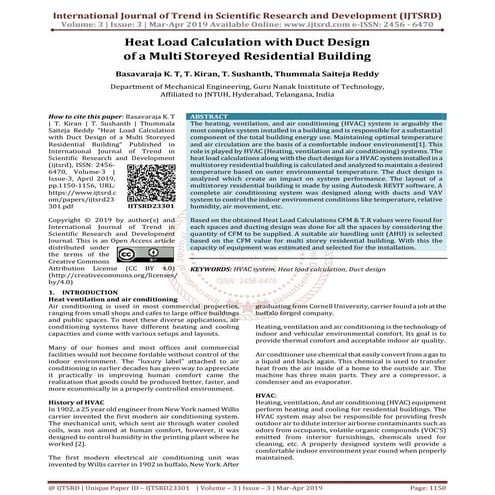 Heat Load Calculation with Duct Design of a Multi Storeyed Residential Building