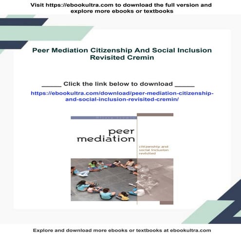 Peer Mediation Citizenship And Social Inclusion Revisited Cremin