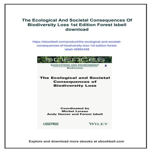 The Ecological And Societal Consequences Of Biodiversity Loss 1st Edition For...
